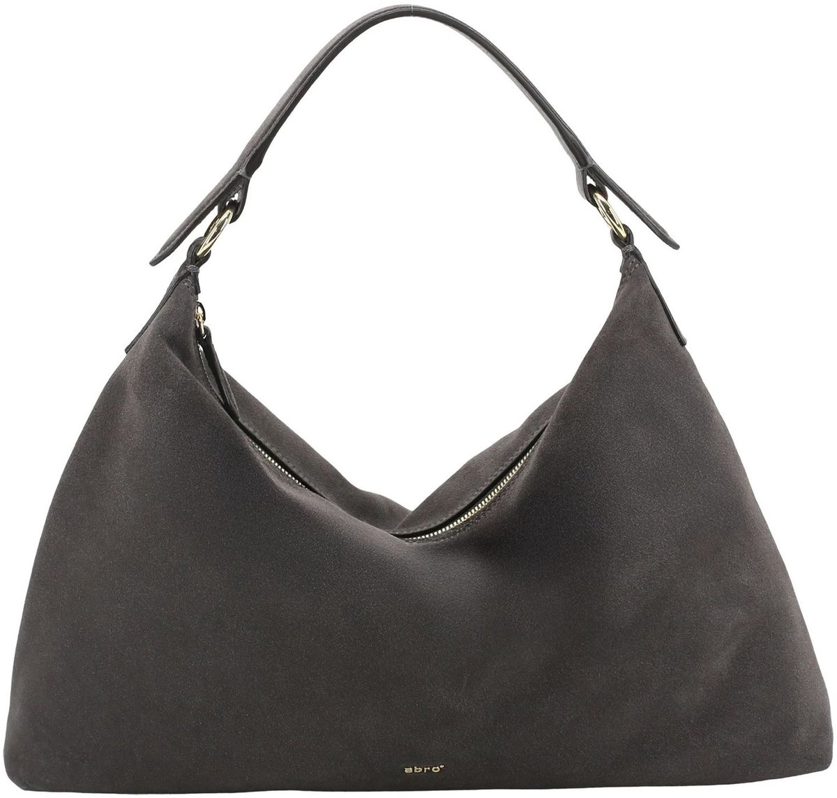 abro Leren schoudertas Leather Suede All In One Hobo Bag Grey donkergrijs