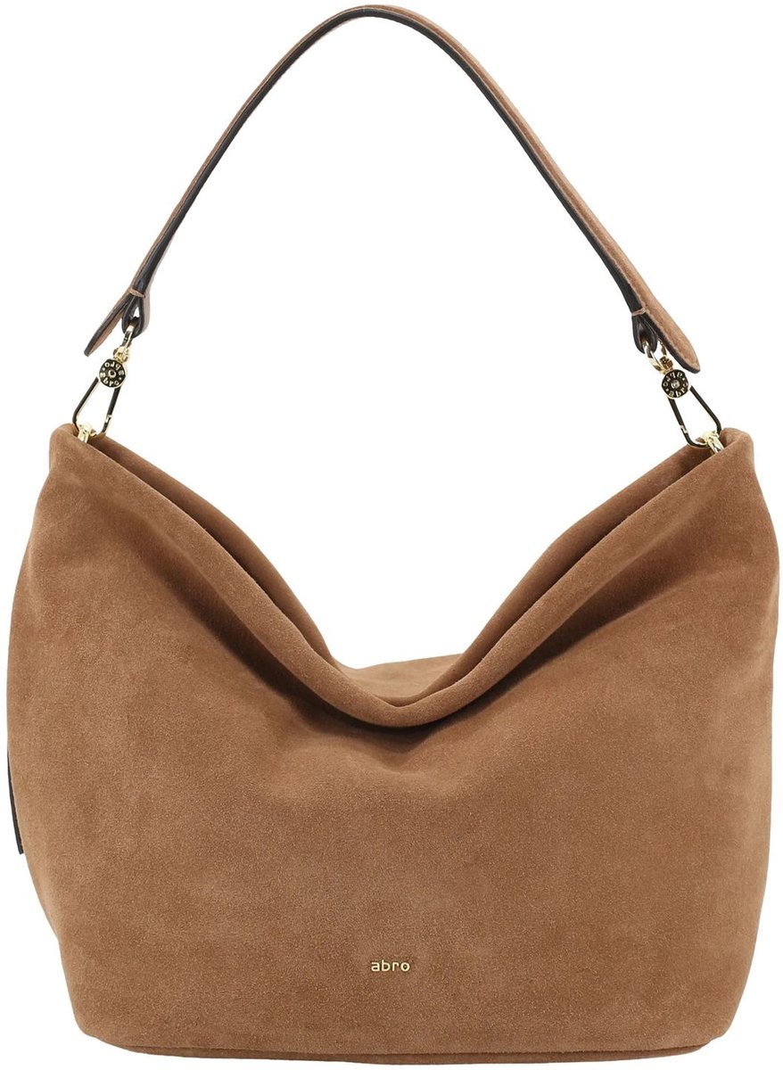 abro schoudertas Leather Suede Ebony Big Shoulder Bag Cappuccino Lichtbruin