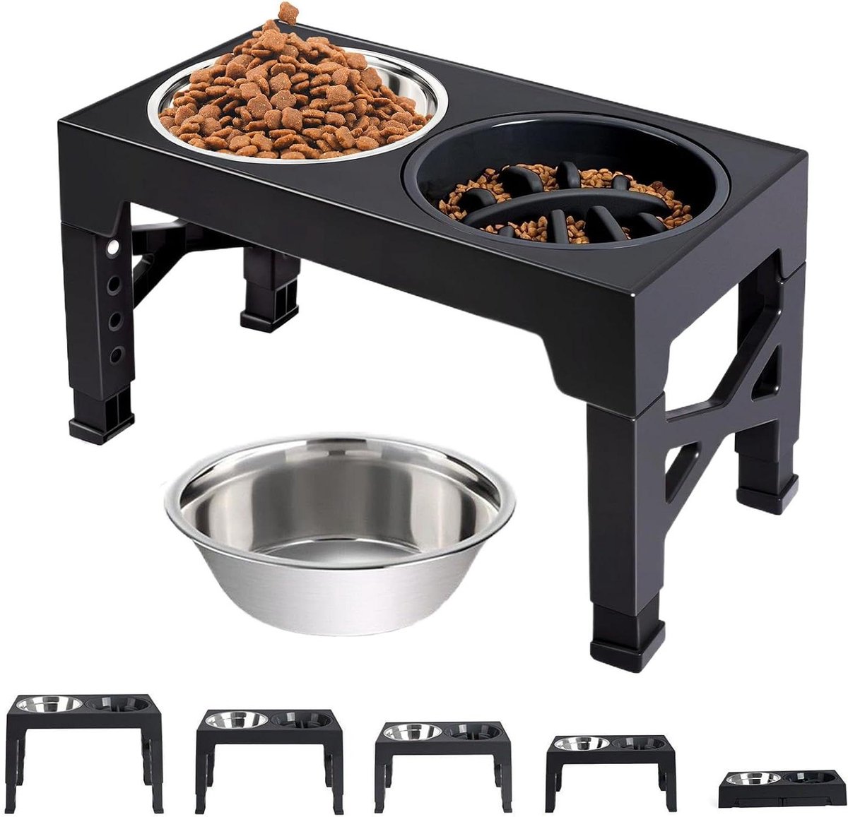 Hondenvoerbak - Huisdier voerstation - Comfortabel eten - 5-voudig verstelbaar - 44.5 x 24 x 8 cm - Zwart