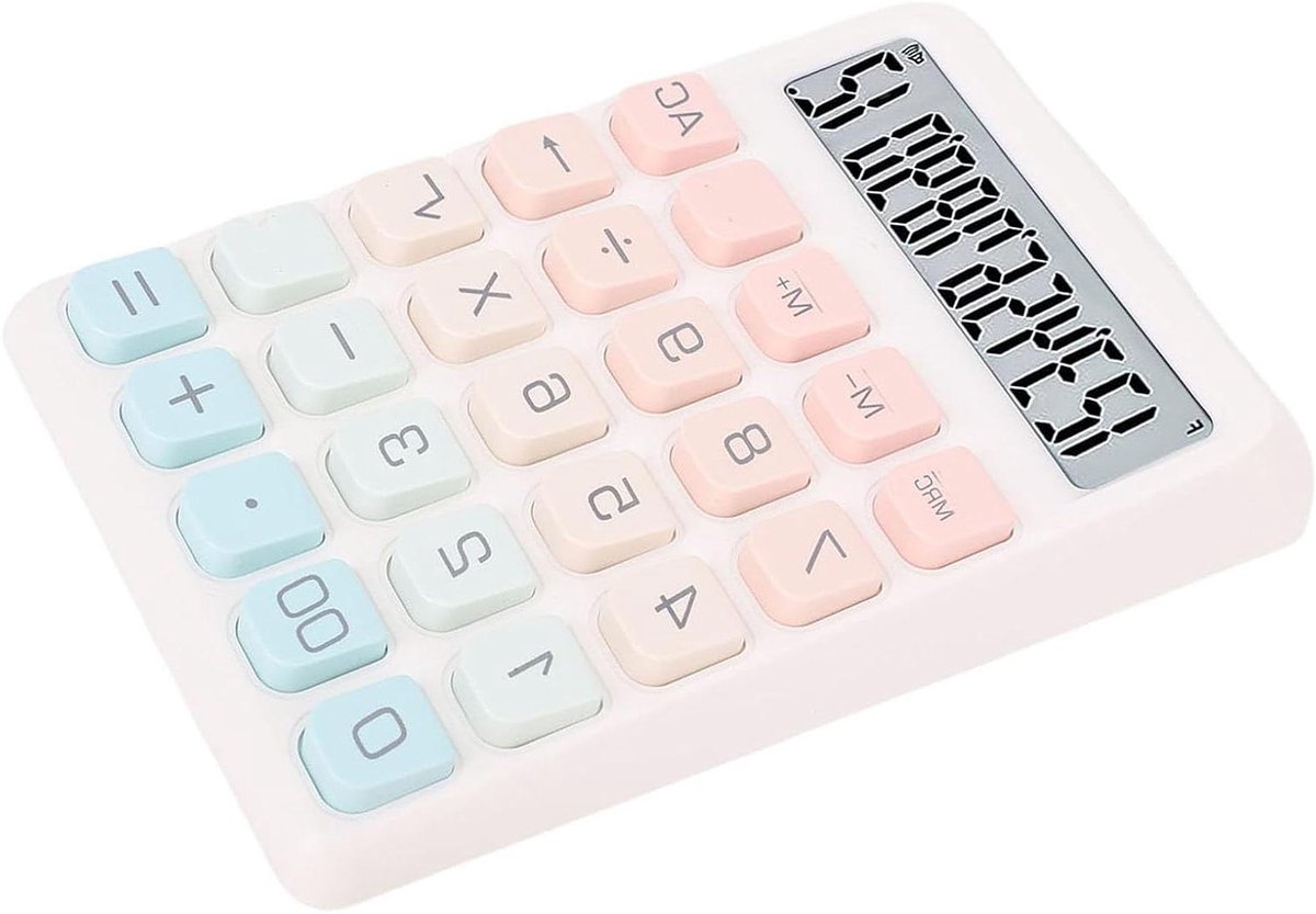 Draagbare Rekenmachine - Bureau Calculator - Dagelijkse Berekeningen - Grote Gevoelige Toetsen - 12 Cijfers - Wit