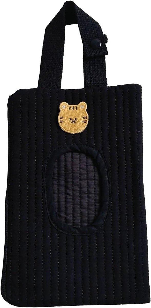 Gewatteerde Doekjes Houder - Draagbare Pouch - Baby Verzorging Onderweg - Met Ophangriem - 23 x 15 cm - Zwart