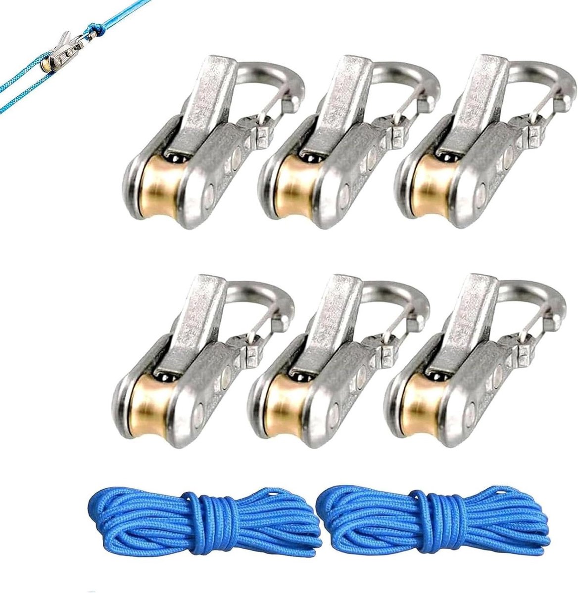 Touwspanner met Karabijn - Rateltouwspanner Paracord - Outdoor Spullen Zekeren - Roestvrij Staal & Messing - 3 meter - Blauw