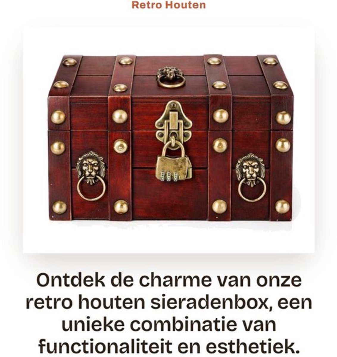 Sieradenbox met Combinatieslot - Houten Opbergdoos - Retro Stijl - Compact - Handgemaakt - Decoratief