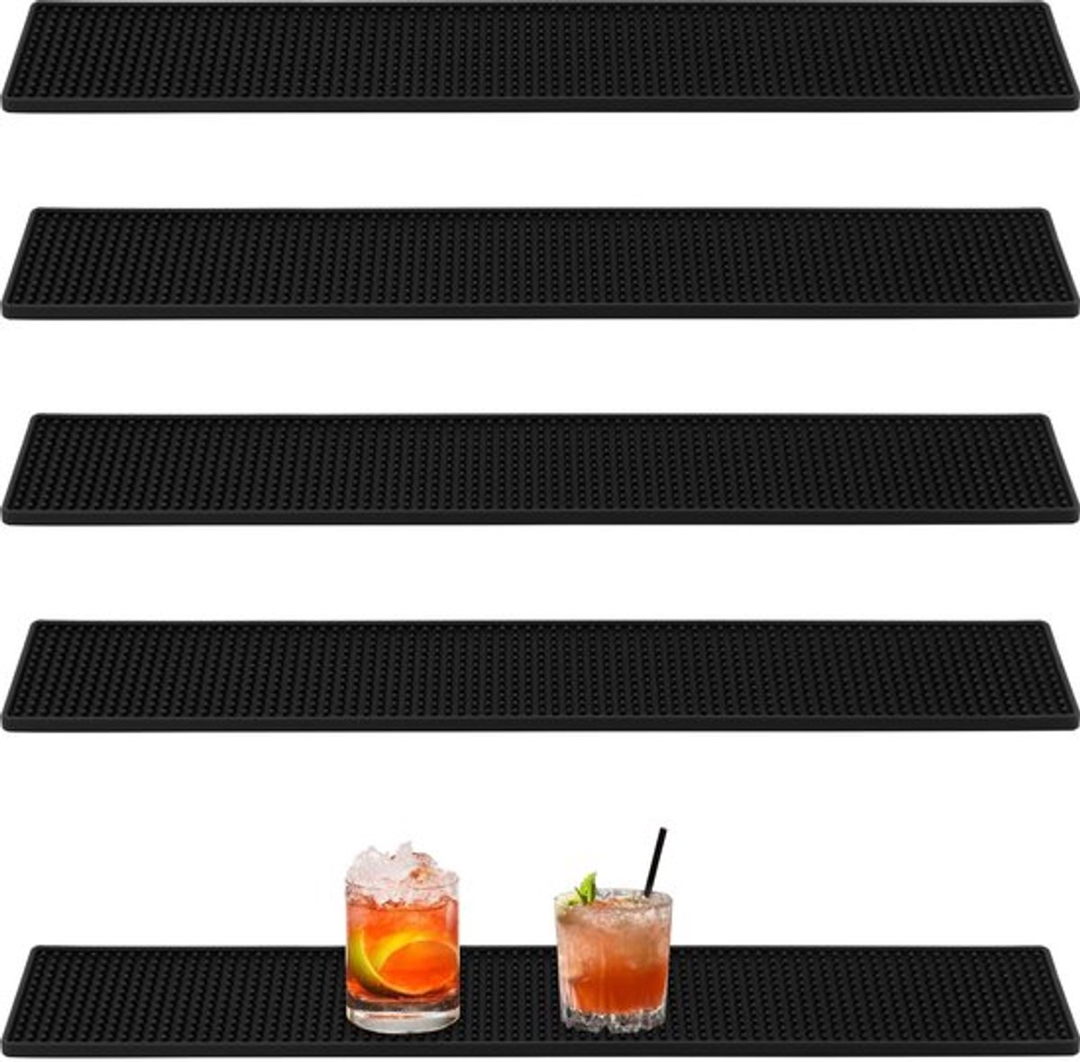 Afdruipmat Antislip - Barmat - 5 Stuks - 10 x 60 x 1 cm - Zwart - Hoogwaardig PVC