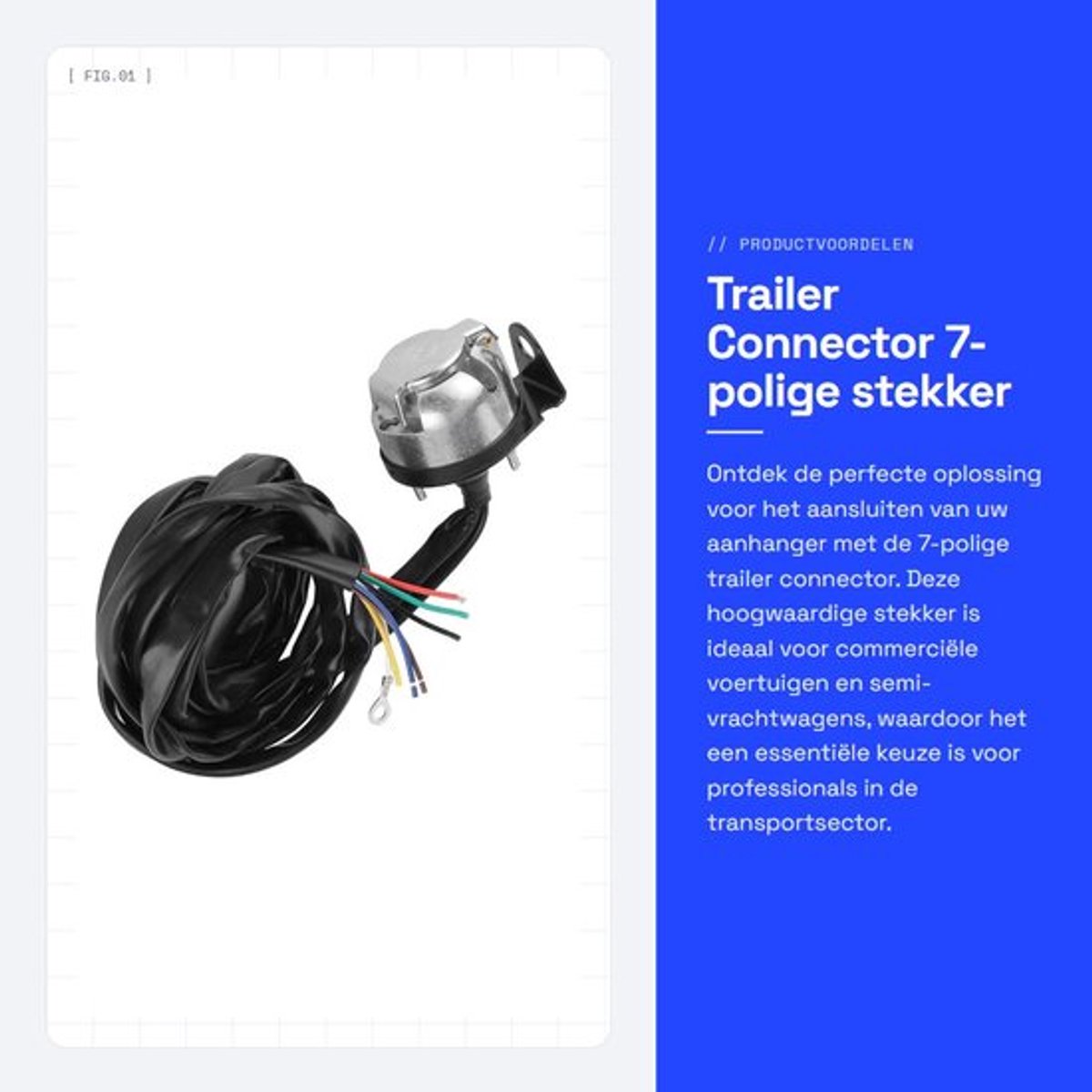 Trailer Connector - 7-polige stekker - Betrouwbare verbinding - Zwart - Aanhanger aansluiting - Geschikt voor commerciële voertuigen - 2m...