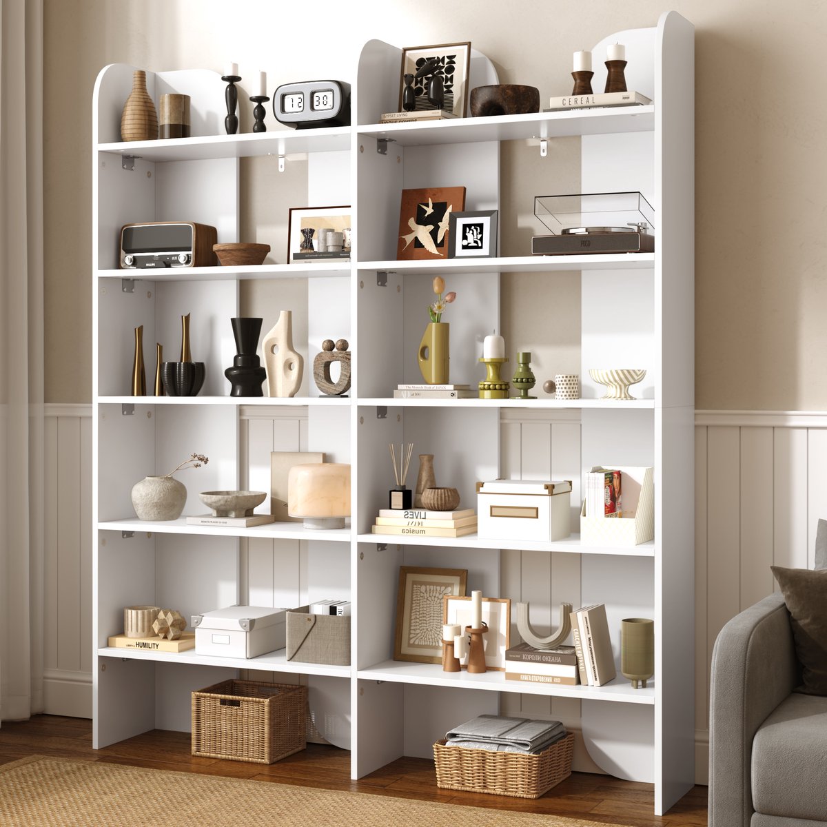 Pugsdrly Boekenkast 160 cm hoog, staande kast met 5 planken, grote opbergruimte, open kast, moderne boekenkast voor de woonkamer, studeerkamer, kantoor en thuiskantoor