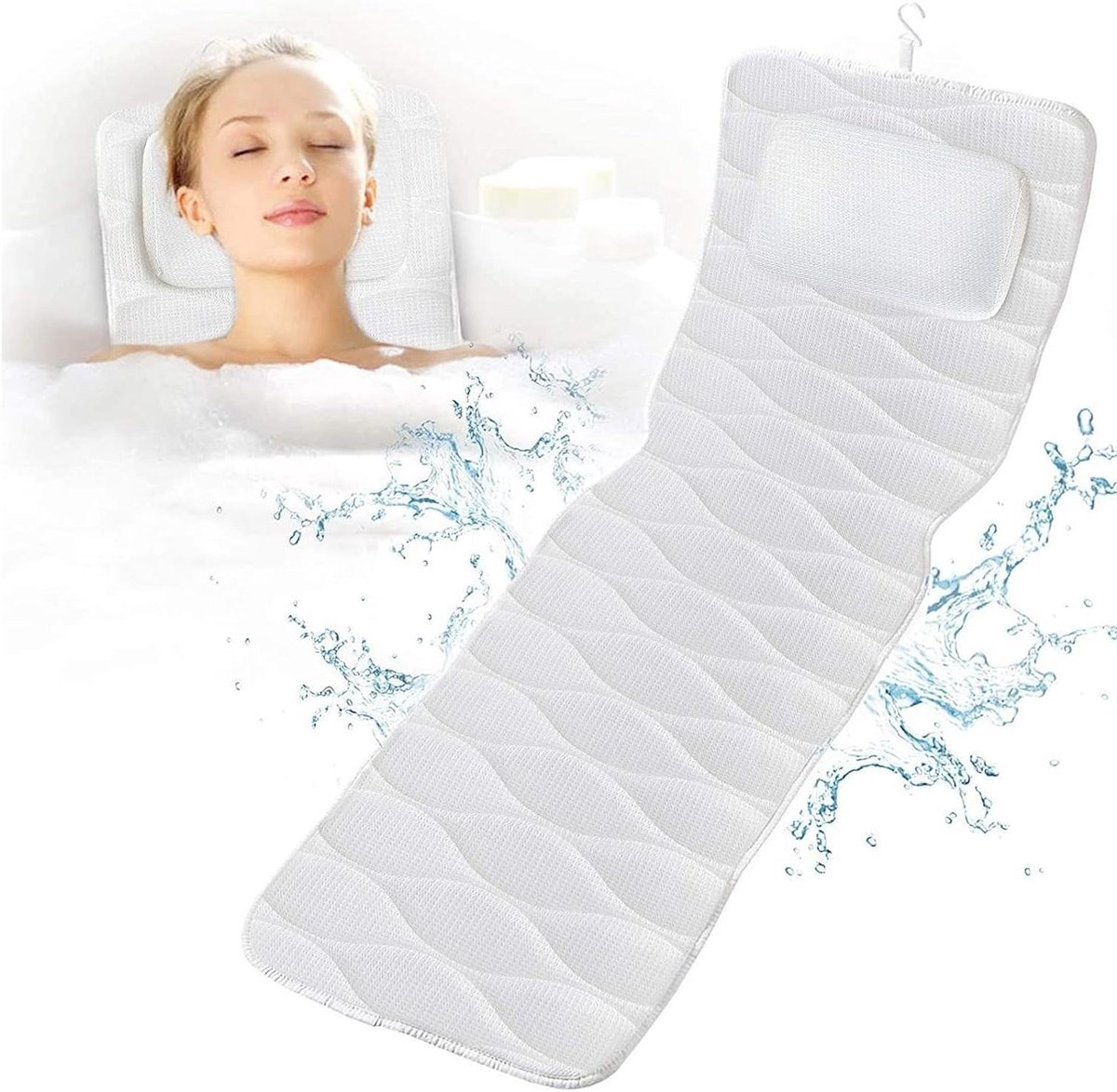 Badkussen Volledig Lichaam - Badkussen Spa Ontspanning - Luxe Ontspanning Thuis - 14 Antislip Zuignappen - 125 x 44 cm