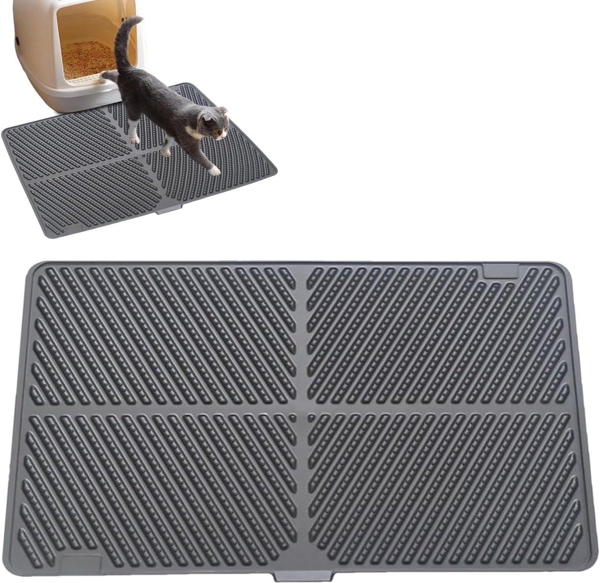Kattenbakmat - Strooiselmat Tapijt - Vloer Beschermen - Extra Groot Opvouwbaar - 61 x 38 cm - Grijs