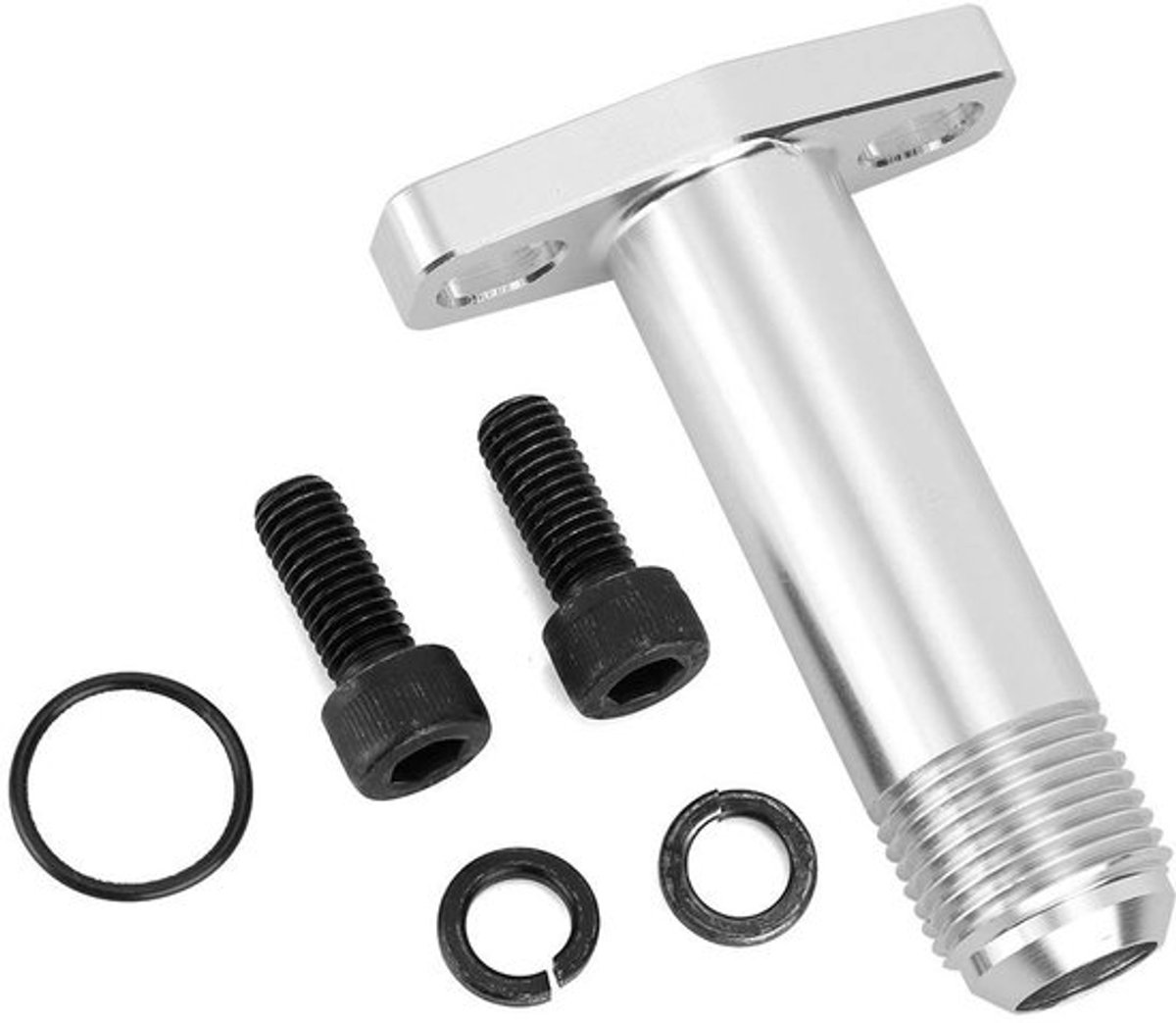 Olie Retour Flens Aluminium - 10AN Aansluiting - Geschikt voor Garrett/HKS GT2560/GT2530/GT2860 - Bout M8x1.25 - Lengte 76 mm - Gloednieuw - Olieflens