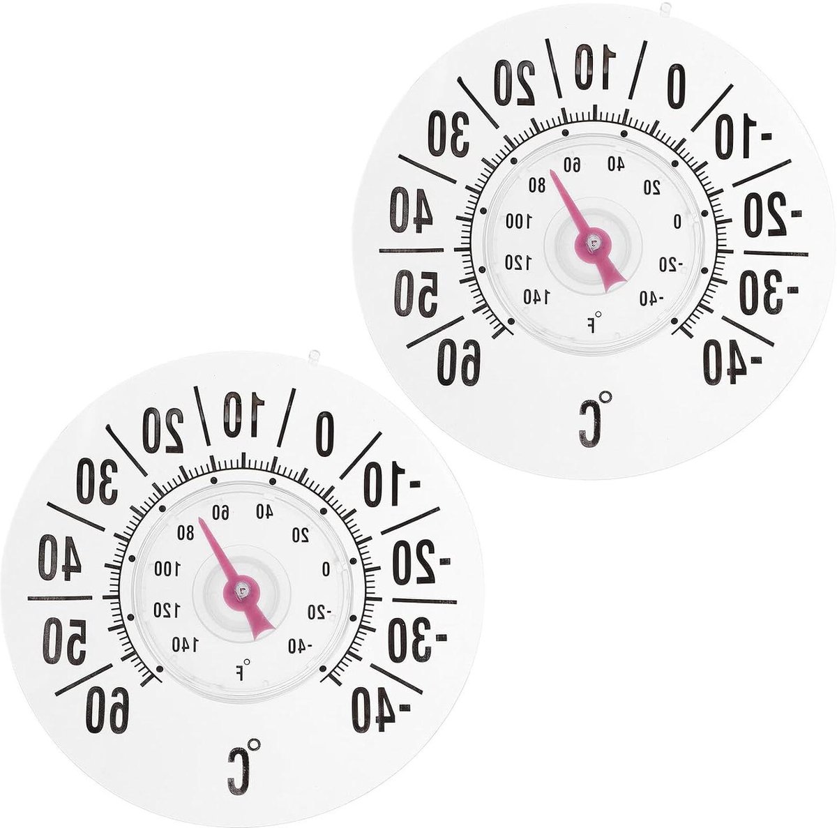 Raamthermometer met Zuignap - Binnenthermometer Buitenthermometer - Omgevingstemperatuur Meten - Analoge Weergave Zonder Batterijen - 2 Stuks - Wit