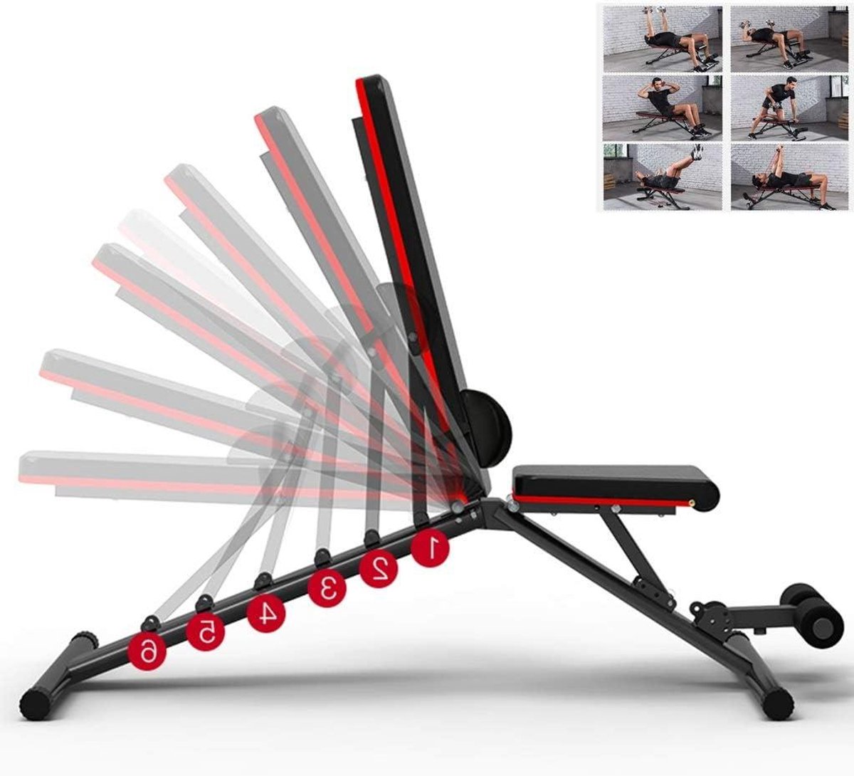 Halterbank Opvouwbaar - Fitness Bank - Kracht Training - Verstelbare Rugleuning - 147x45x42cm - Zwart
