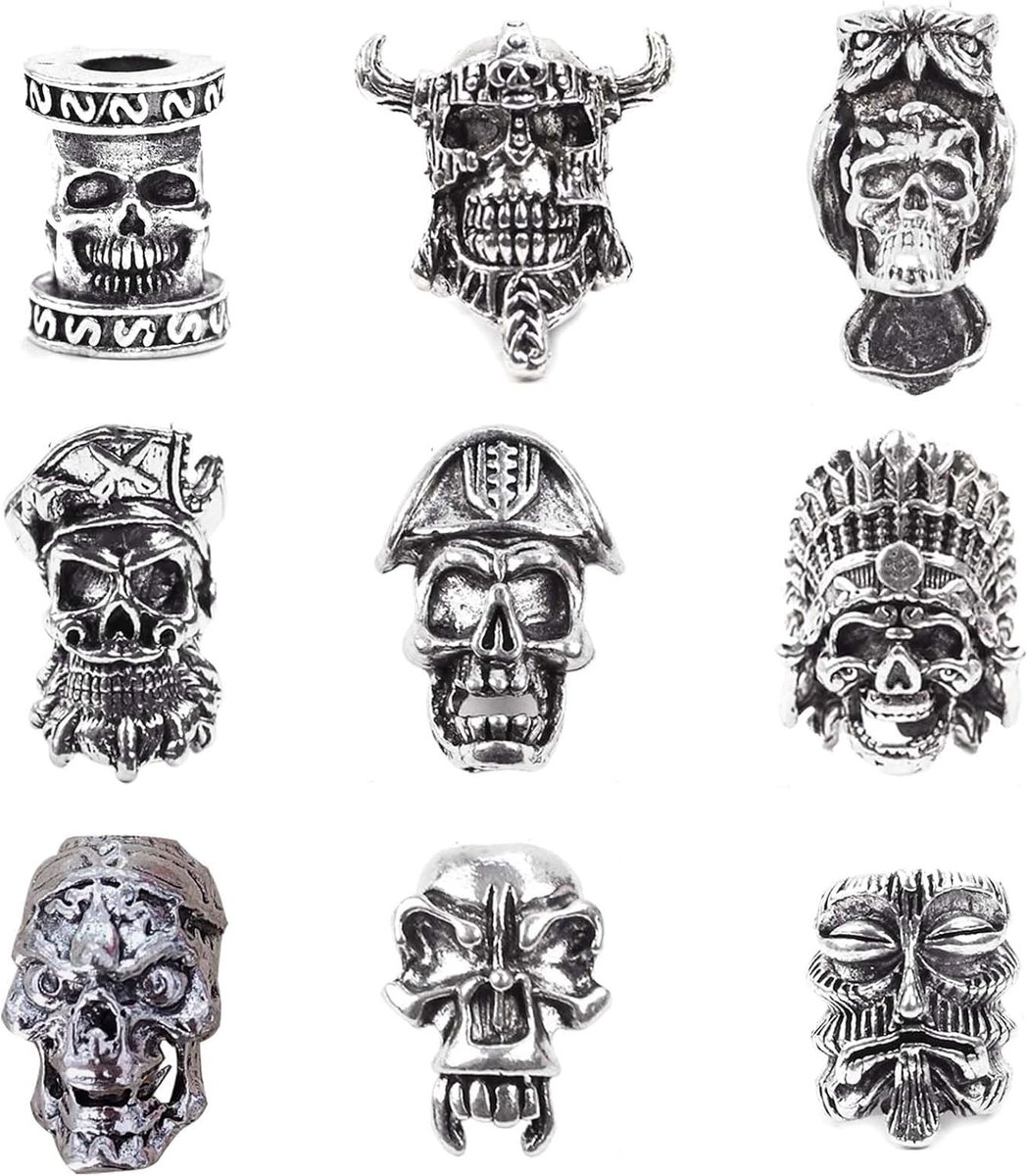 Viking Baardclips Set van 9 Stuks - Vintage Legering, Haaraccessoires voor Baarden en Vlechten, DIY Versieringen