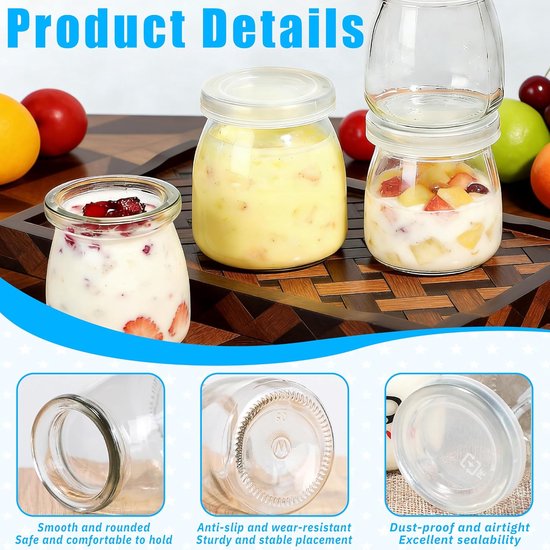 Yoghurtglazen met deksel - Dessertpotjes - Opslag en presentatie - Lekvrij en luchtdicht - 12 stuks 200 ml - Transparant — afbeelding 3