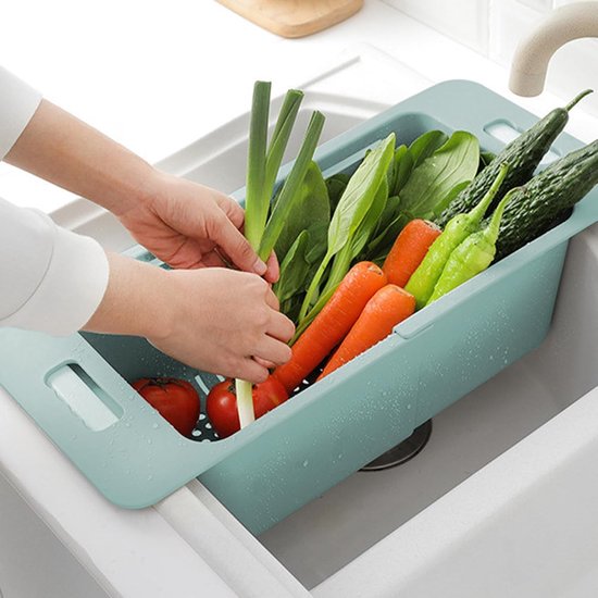 Gootsteen Vergiet - Afgietmand Keuken - Groente Wassen - Verstelbare Lengte - 40-52 cm - Groen — afbeelding 3