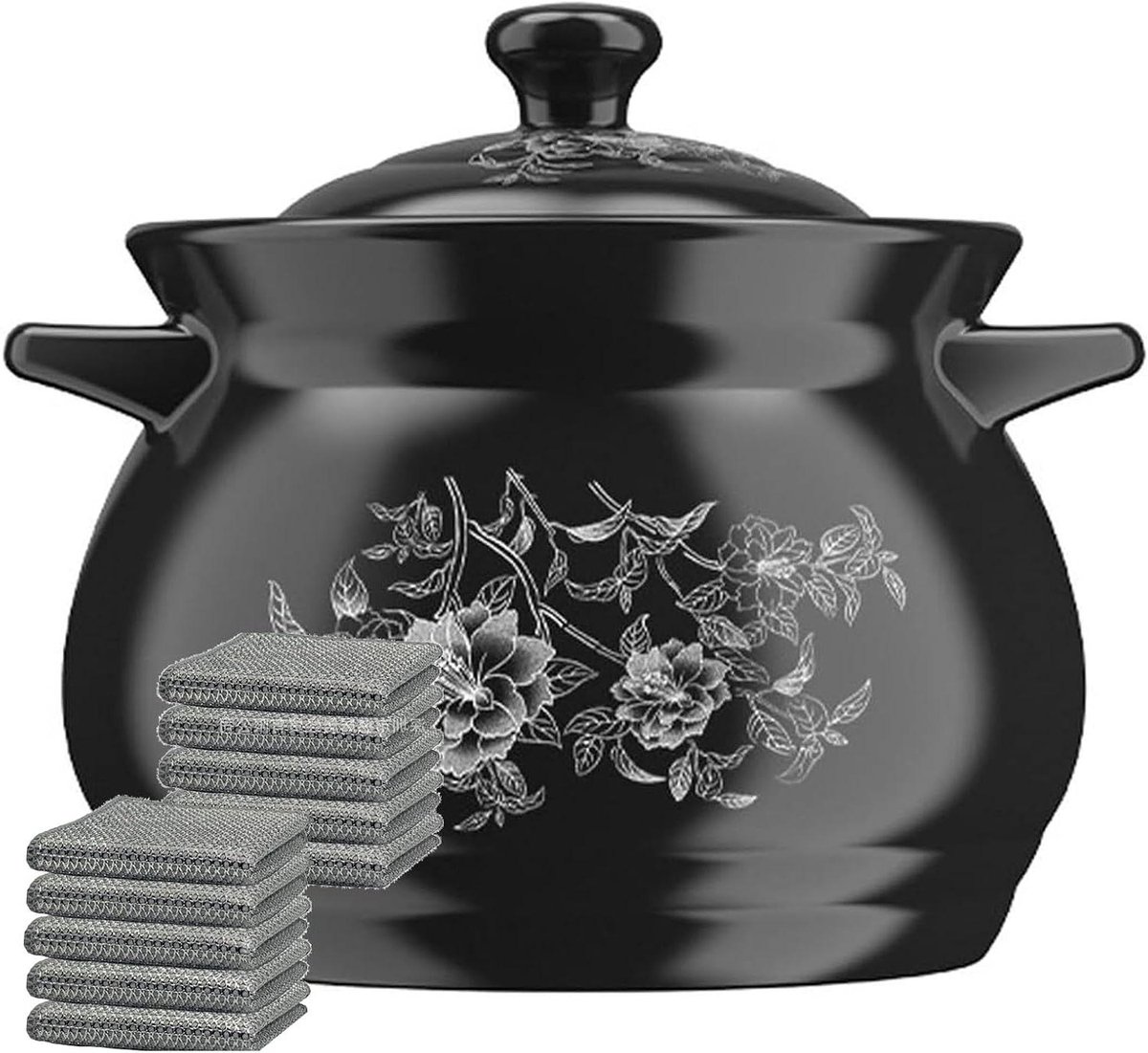 Keramische Soeppan - Kookpot Stoofpan - Thuis Koken - Platte Bodem - 5L - Zwart