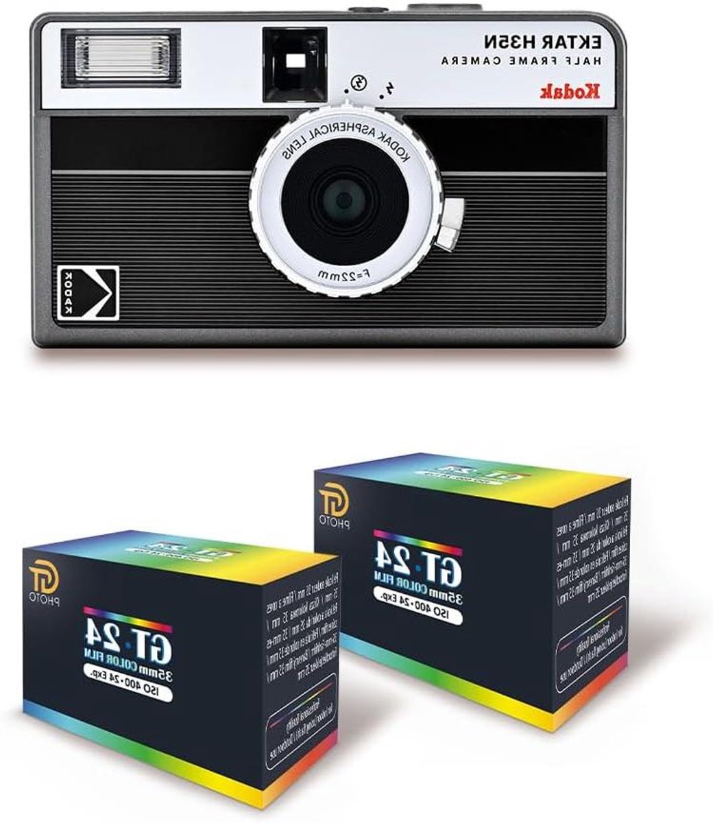 Halfformaat Filmcamera - 35mm Camera Herbruikbaar - Creatief Fotograferen - Ingebouwde Flitser - Compact Formaat - Zwart