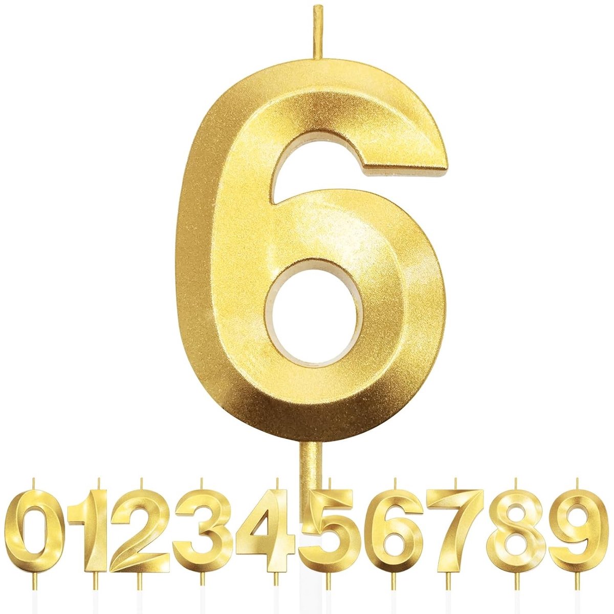 Verjaardagskaars Cijfer 6 - Taartdecoratie Kaars - Feestelijke Taart Versieren - Glinsterende Goudkleur - 1 Stuk - Goud