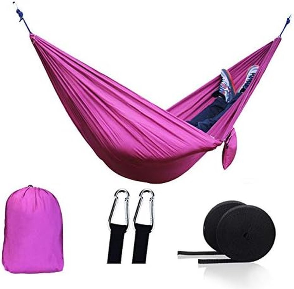 Hangmat 2 Persoon - Parachute Hangmat Reizen - Ontspannen Buiten - Ultralicht Compact - 200kg Max Gewicht - Geel
