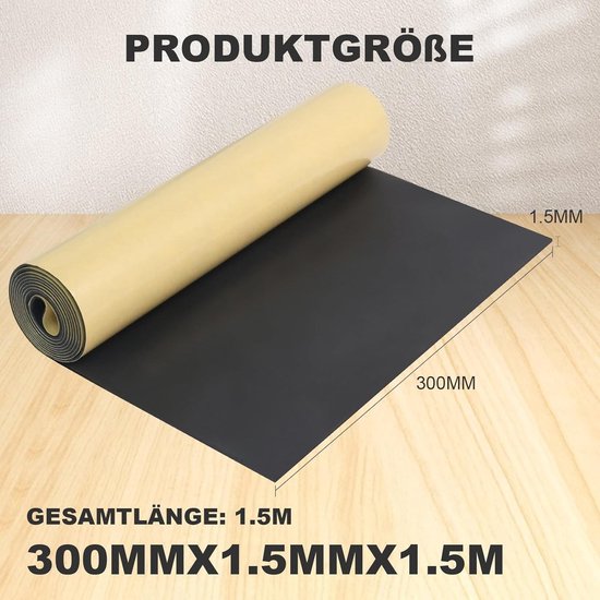 Zelfklevende neopreen schuimplaat 300 mm x 1.5 mm x 1.5 m - multifunctionele isolatiemaat, geluidsisolatie, schokabsorptie, antislip, zwart — afbeelding 5