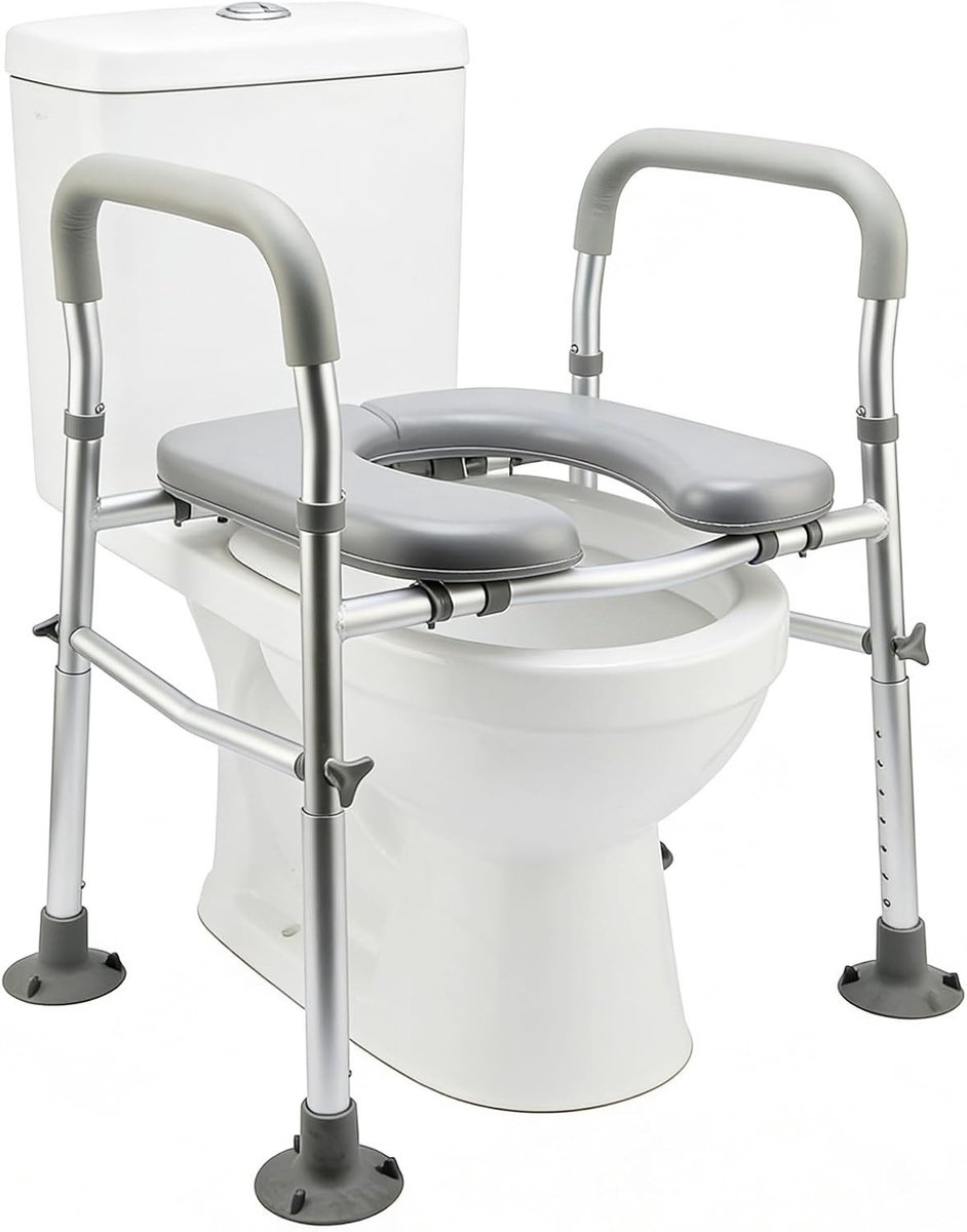 Verhoogde toiletbril - Toiletverhoger handgrepen - Veiliger toiletgebruik - Verstelbare hoogte breedte - 68-82 cm hoog - Blauw