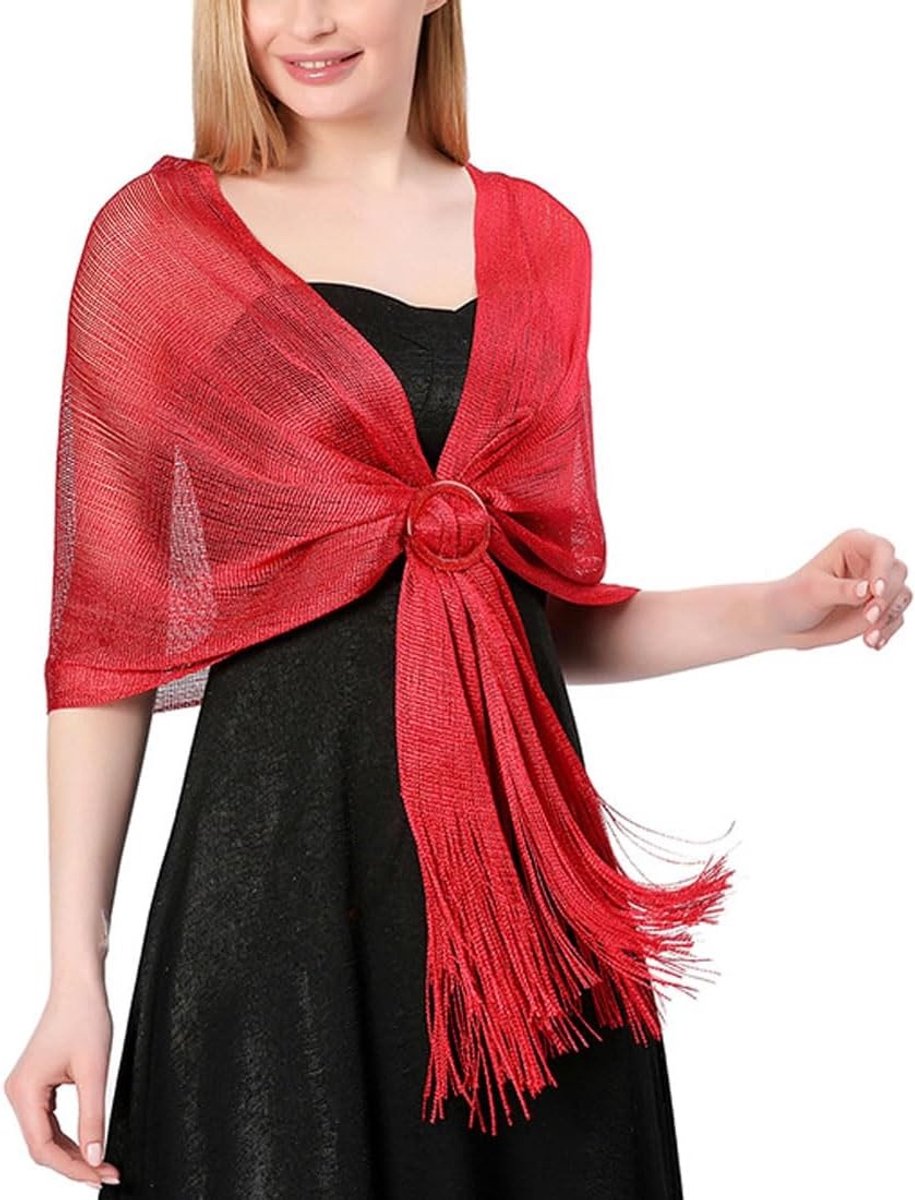 Elegante Dames Sjaal met Fringes - Ideaal voor Ceremonies, Avondkleding en Bruiloften, Luxe Metalen Clip en Stijlvolle Look