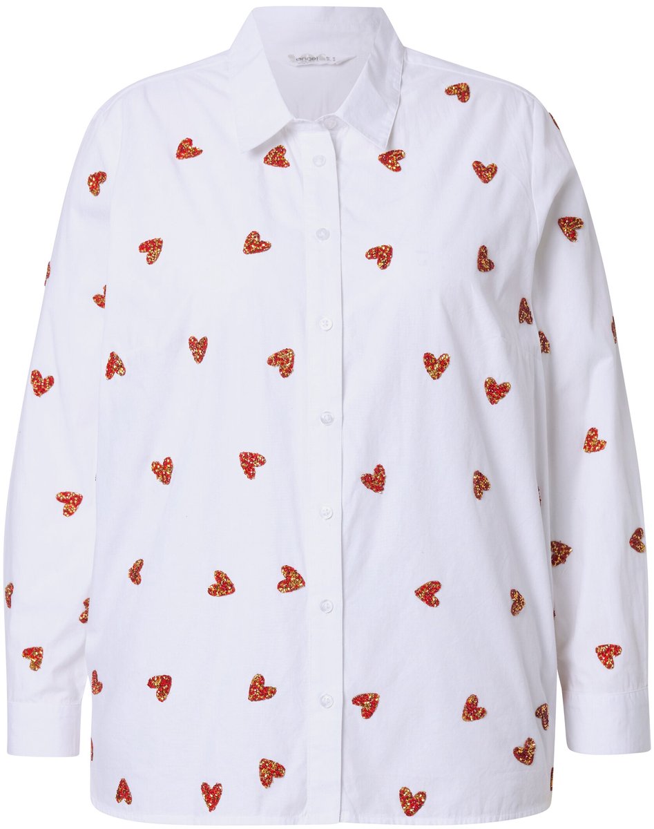Angel of Style - Dames - Blouse oversized glitterhartjes - Sneeuwwit - Maat 50