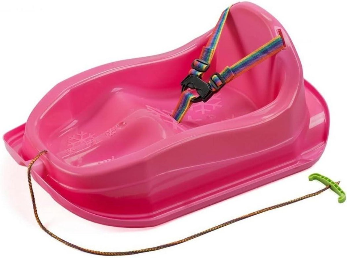 Kinderslee met gordel - Mini slee - Spelen in sneeuw - Ergonomische zitting - 71 cm lang - Roze