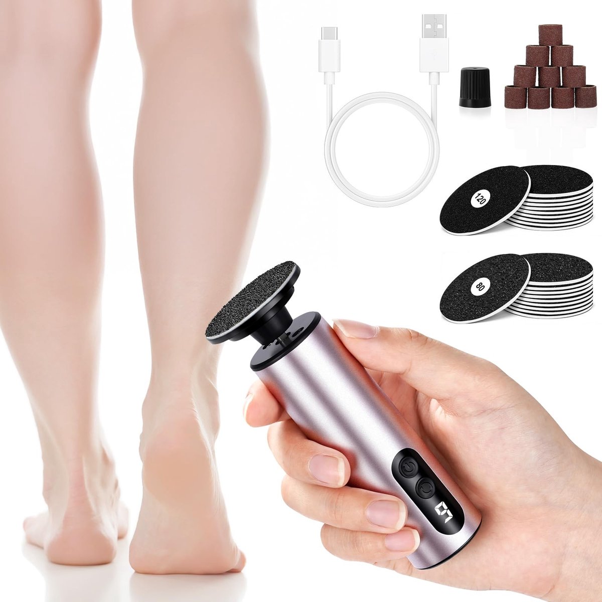 Omgoods - Elektrische Voetvijl, 2-in-1 Oplaadbare Pedicure