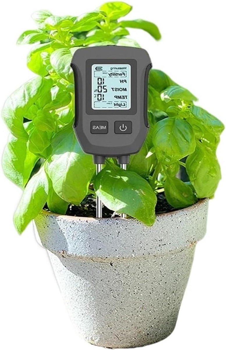 Bodemtester 5-in-1 - Bodemmeter PH Vochtigheid - Plantenverzorging Optimaliseren - LCD Scherm met Achtergrondverlichting
