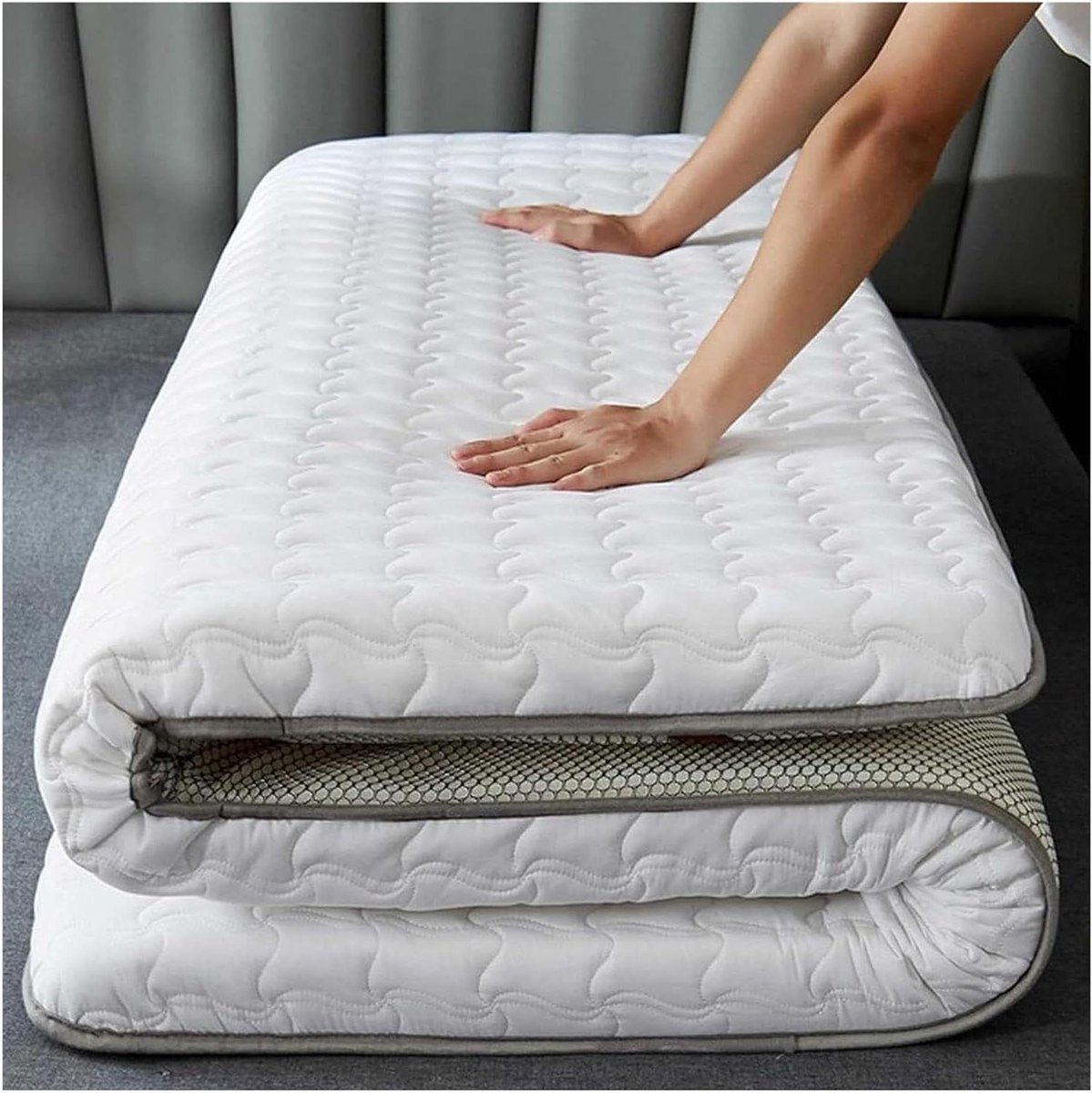 Vloer Futon Matras - Opvouwbaar Matras Bed - Comfortabel Slapen - Gewatteerd Katoen Vulling - 180x200cm - Wit