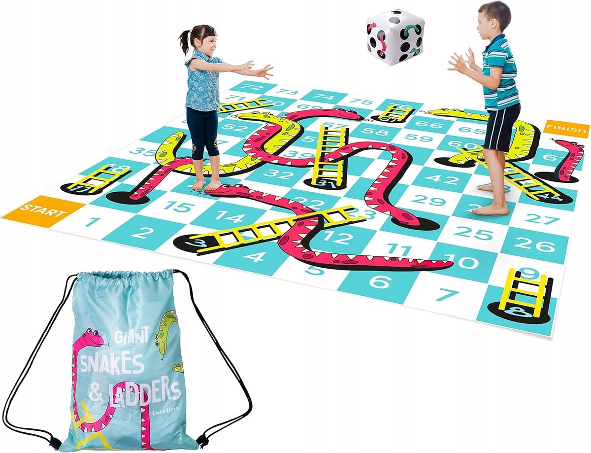 Grote Slangen en Ladders Speelmat 300x300cm Buiten Spel met Dobbelstenen