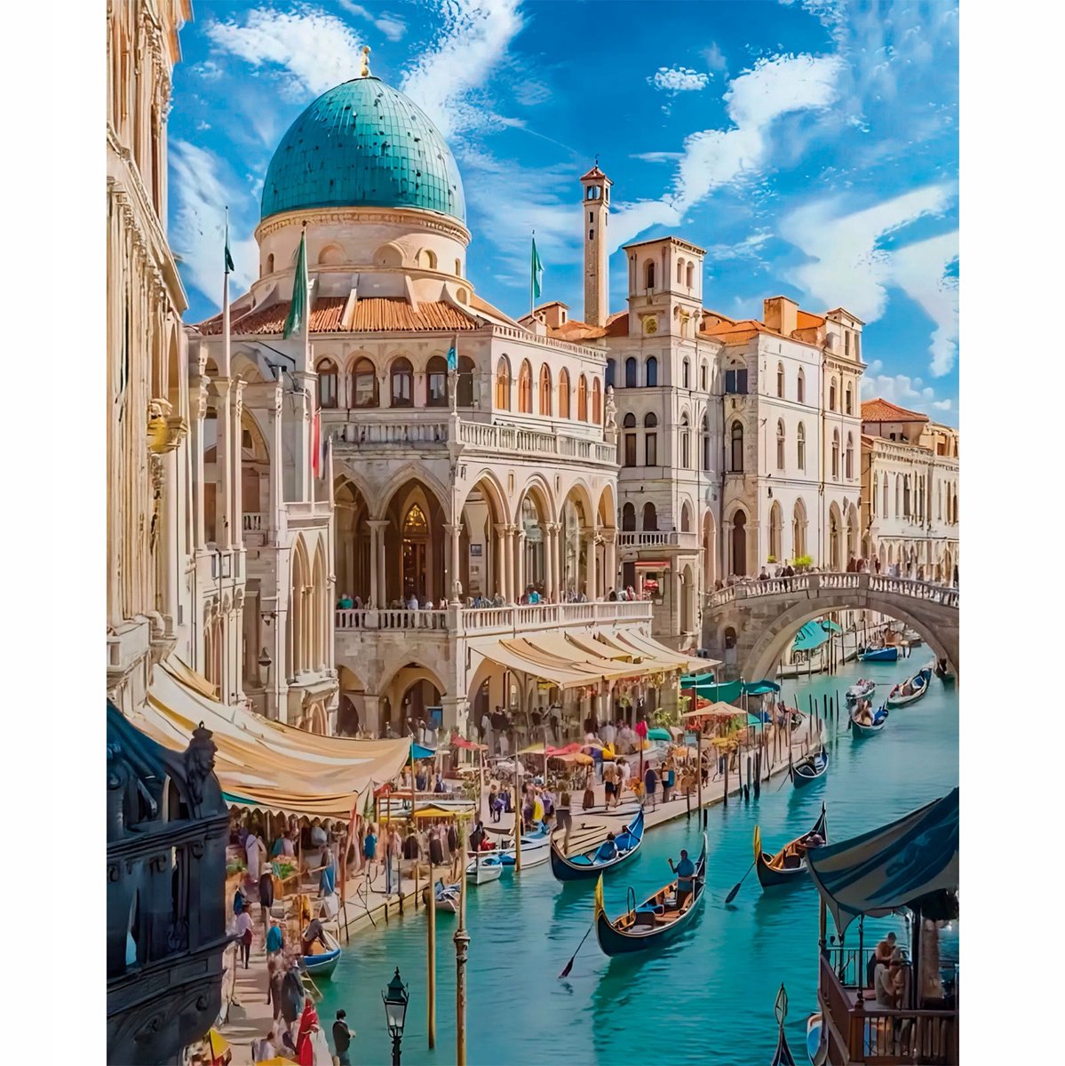 5D Diamant Schilderen met Lijst 40x50cm - Venetië Stad van Bruggen