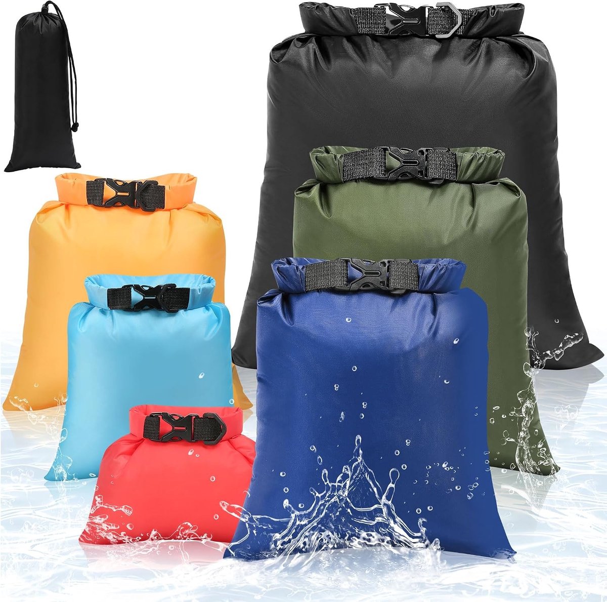Waterdichte tas voor sup - Set van 6 - Diverse liters - Polyester met PU-coating - Voor outdoor en watersport
