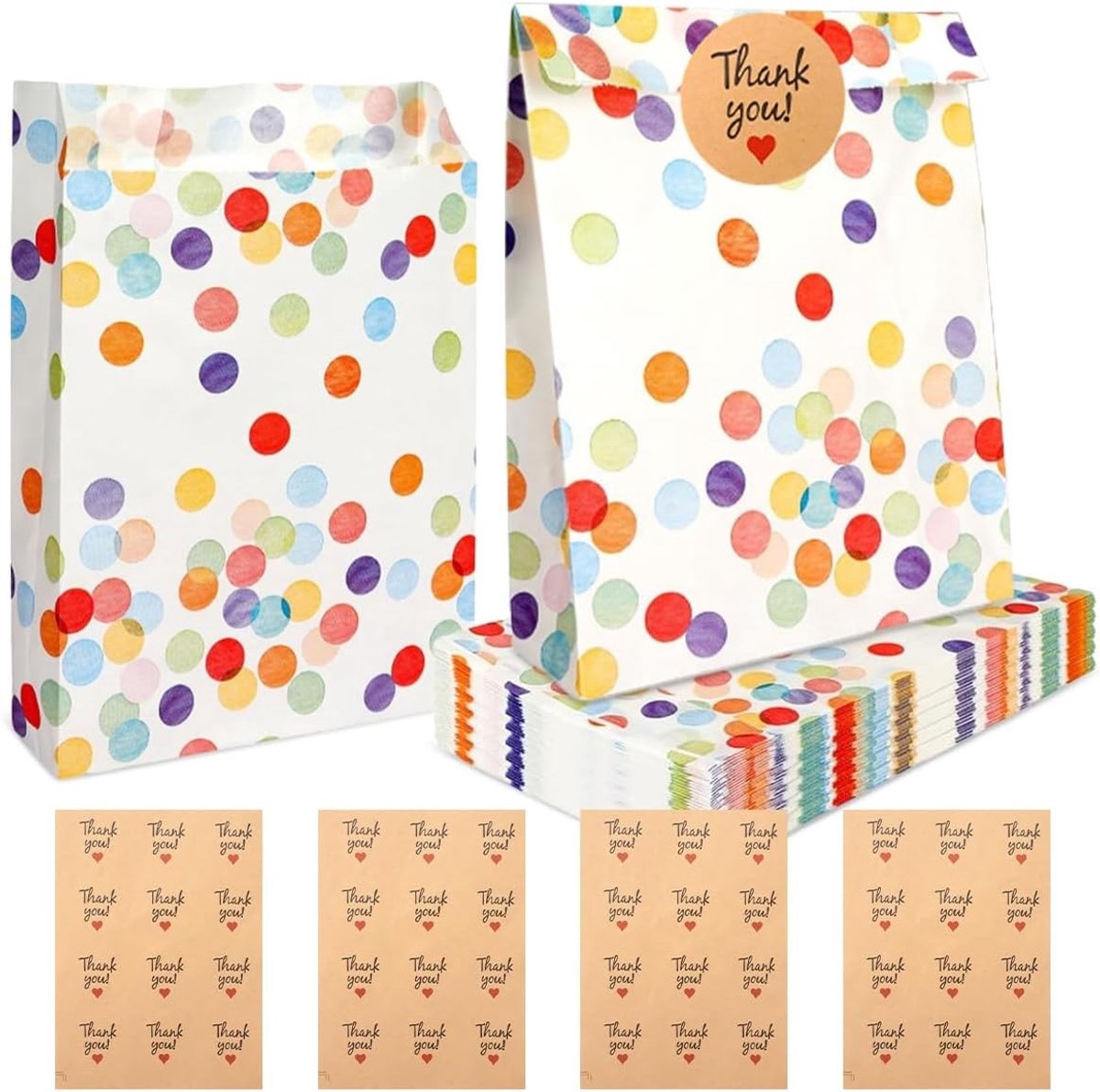Set van 40 Verjaardagscadeauzakjes voor Kinderen met 48 Stickers | Papieren Zakjes voor Feestjes, Verjaardagen en Kerstmis