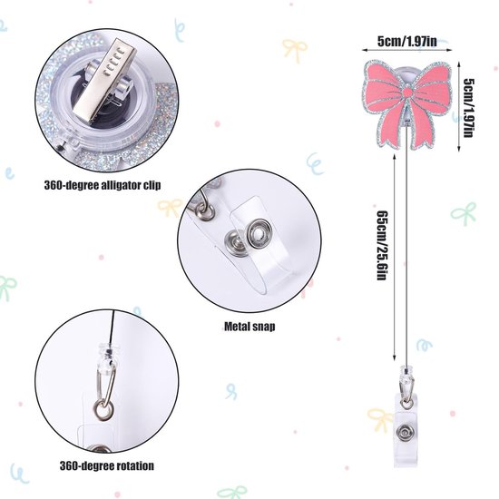 Schattige Badge Reel met Roze Strik, Retractable ID Houder met Alligator Clip voor Verpleegkundigen, Medische Assistenten en Studenten Accessoires — afbeelding 5
