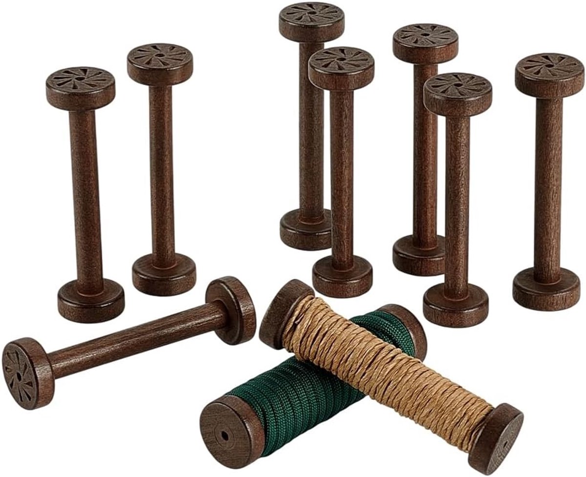 10 Stuks Houten Spoelen 9.5 x 4 cm Lege Draadspoelen voor Naaiwerk, Sieraden en Ambachtelijke Projecten, Kleur: Koffie