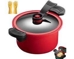 Micro Drukpan - Kleine Snelkookpan - Snel Koken - Non-stick Coating - 3.5 liter - Rood
