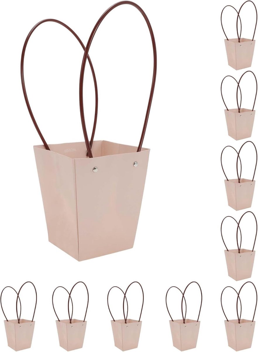 10 Boeketten met Handvat in Geschenkdoos voor Bloemisten - Perfect voor Verjaardagen, Bruiloften en Moederdag - 13 x 9,5 x 15 cm, Roze