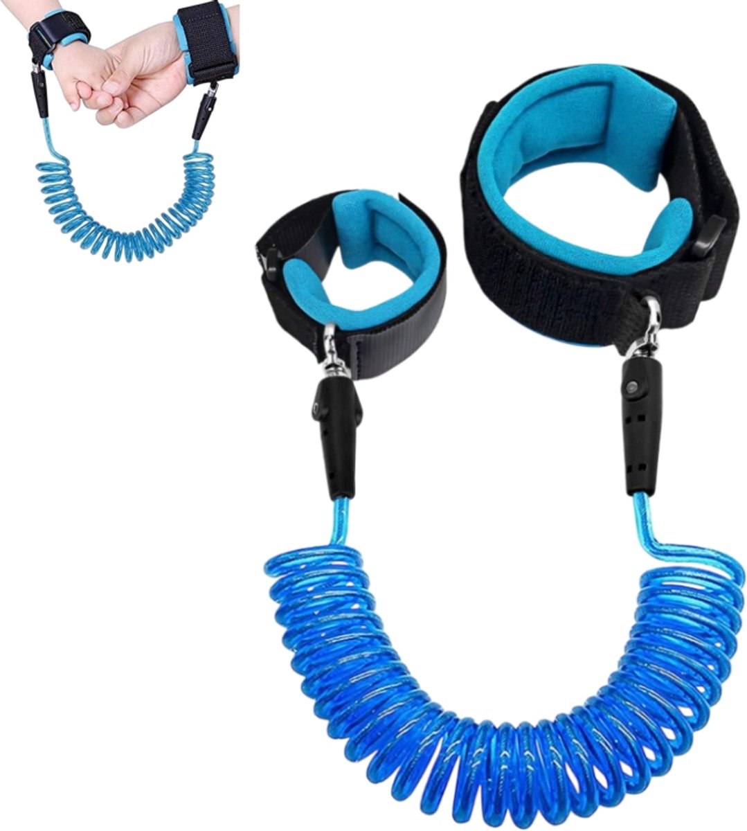 Kinderveiligheidsriem - Kinderriem - Anti-verlies veiligheidsarmband - Veerkoord - Geschikt voor buitengebruik - Reizen - Blauw - 1,5 meter