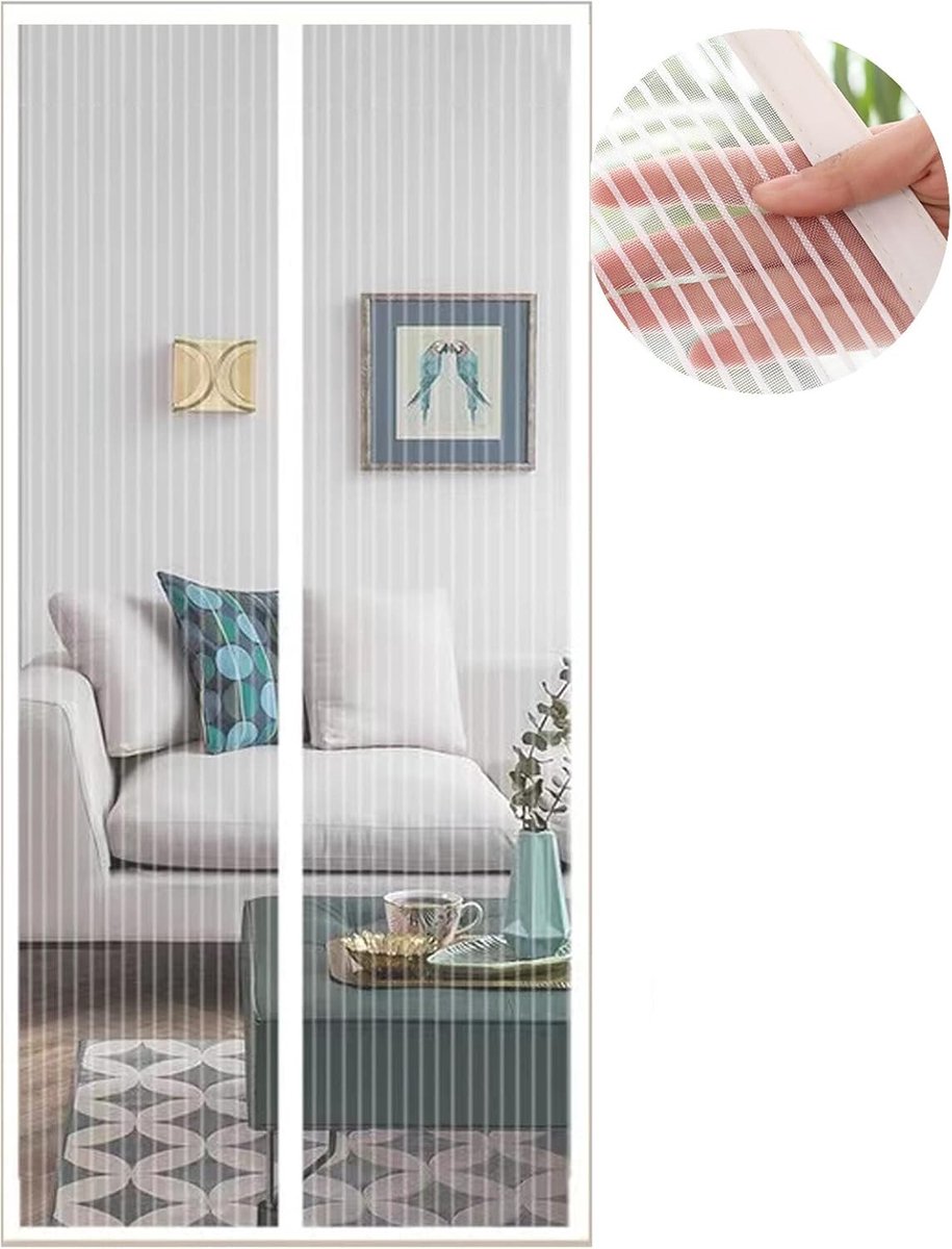 Magnetisch vliegengaas voor deur - Wit - 80 x 230 cm - Scheurvast ijszijdegaas met klittenbandsluiting - Voor balkondeur en woonkamer