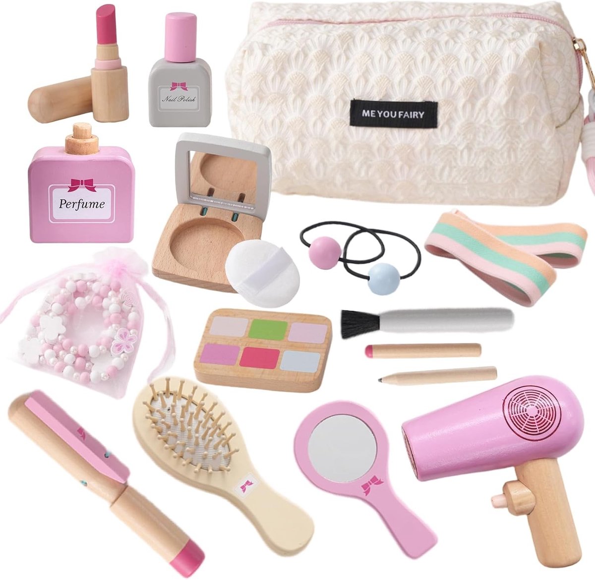 Make-upkoffer voor meisjes - Hout - 19-delig - Speelset met accessoires - Voor kinderen vanaf 3 jaar