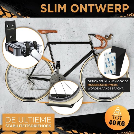 CYCLISTAR Fietswandhouder tot 40 kg, robuuste fietshouder voor MTB, racefiets, e-bike, fietshouder, wandpedaalophanging + 2 x steunhoek van Merkloos — afbeelding 5