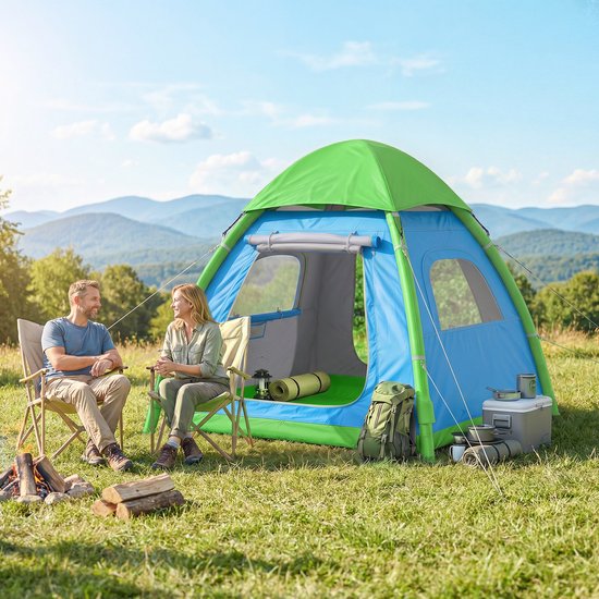 Opblaasbare tent voor 3 personen - snel op te zetten - outdoor kampeertent met luchtpomp - gaasramen en afneembaar dak. — afbeelding 2