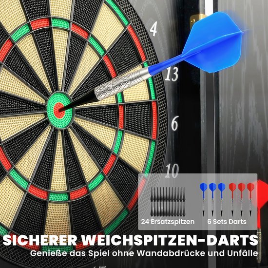 Elektronisch dartbord met deuren - houtlook - led - display - gesproken instructies - 6 darts en 24 reservepunten. — afbeelding 2