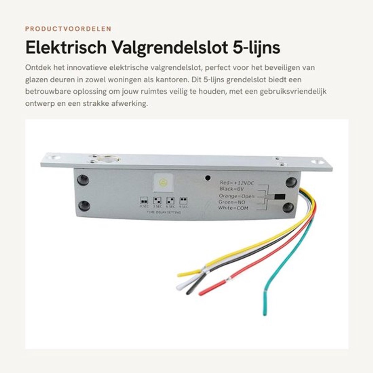 Elektrisch Valgrendelslot - 5-lijns Grendelslot - Storingsvrij en Veilig - Metaal - Geschikt voor Glazen Deuren - Beveiliging voor Huizen...