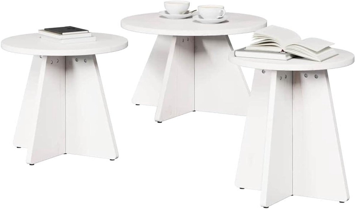 Salontafel set - Bijzettafels Tafels - Woonkamer decoratie - Massief grenenhout - 3-delig S/M/L - Wit