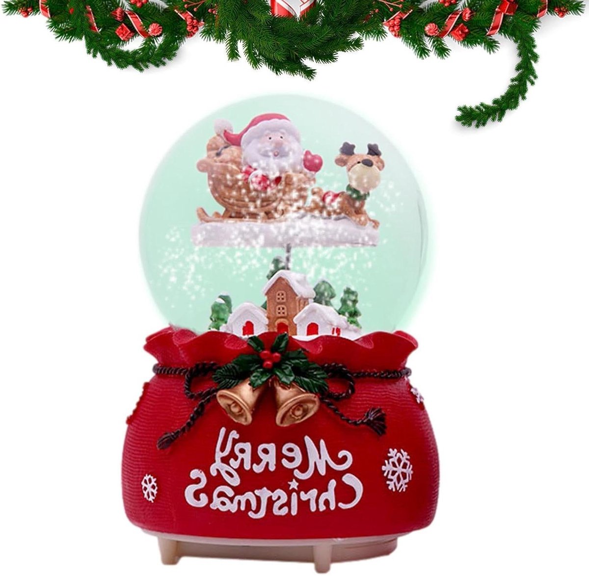 Sneeuwbol Kerst - Kerstdecoratie Muziekdoos - Feestelijke Sfeer Creëren - Met Muziek en Licht - 14 cm x 9 cm