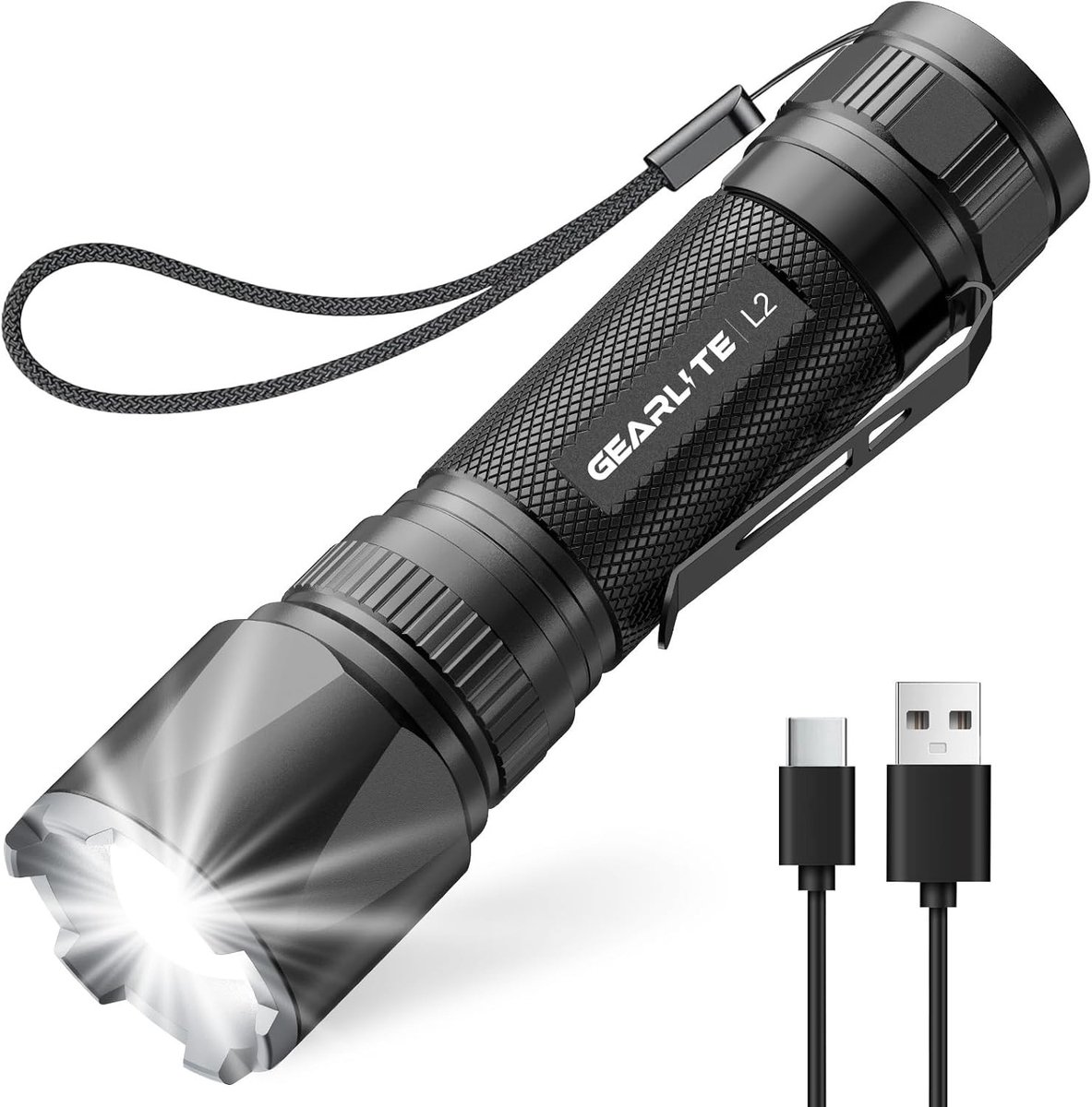 Militaire zaklamp - Zwart - 12,2 x 3,4 cm - Aluminium Oplaadbare LED Zaklamp - Voor Outdoor en Noodgebruik