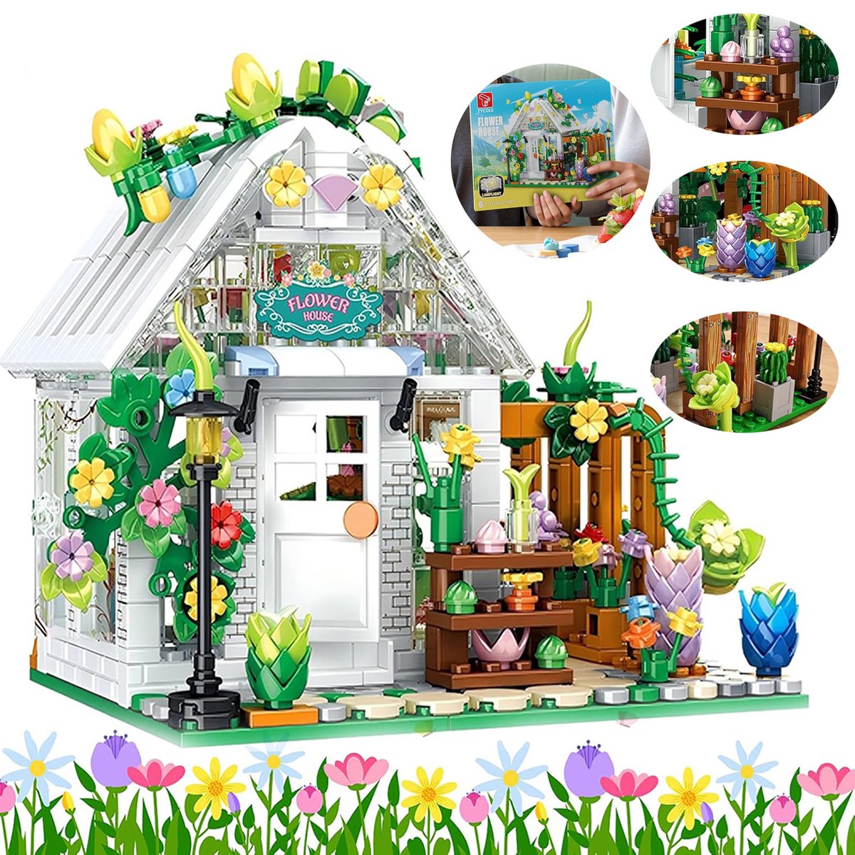 Bloemenhuis Bouwset, Bosbouw Huis Speelgoedset, Botanisch Bouwspeelgoed, Speelset, Botanische Decoratie Met Verlichting.