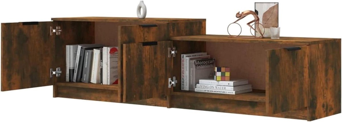 Tv-meubel Hout - Tv-kast Woonkamer - Opbergen Media - Vier Deuren - 1585 x 36 x 45 cm - Gerookte Eik